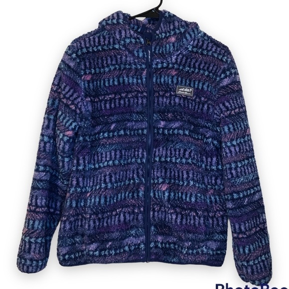 EDDIE Bauer Outdoor Girls Purple/Blue Sherpa Hooded Jacket Size L(14/16) - Picture 1 of 16